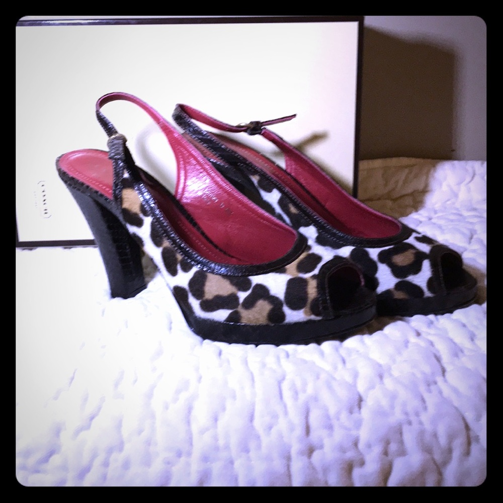 Coach Lorilee Leopard Pony hair/snake Sandals 9.5